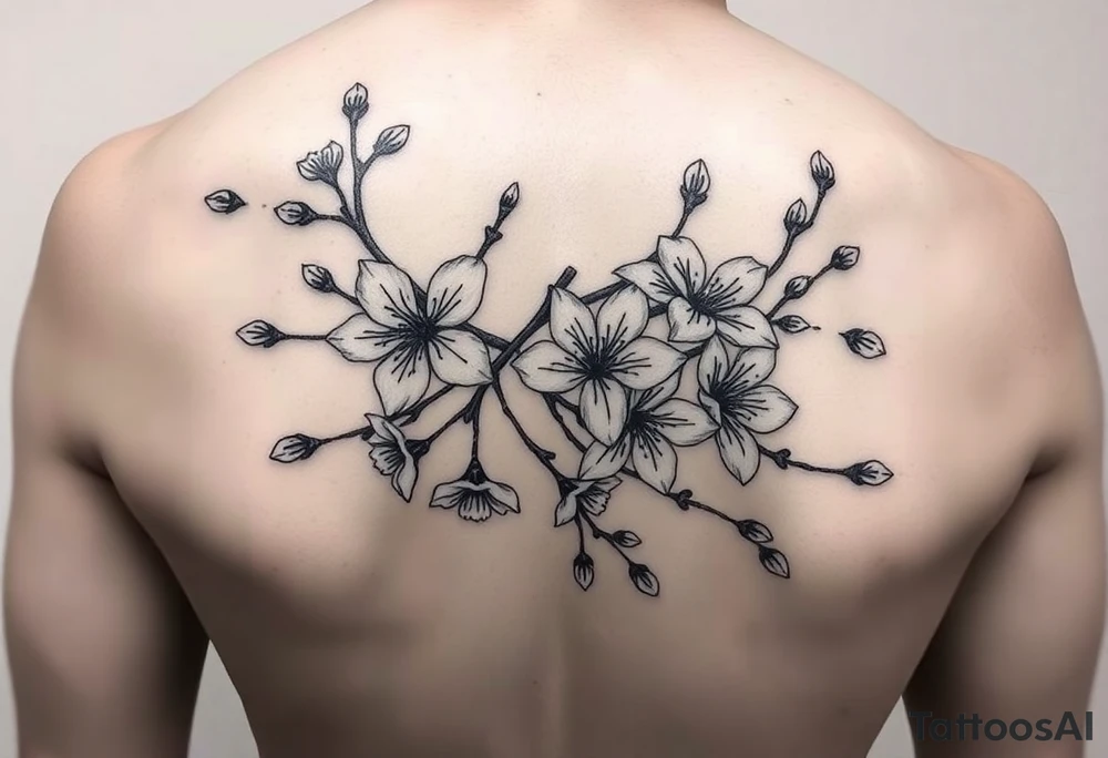 delicate cherry blossoms swirling in spring breeze with petals tattoo idea