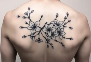 delicate cherry blossoms swirling in spring breeze with petals tattoo idea