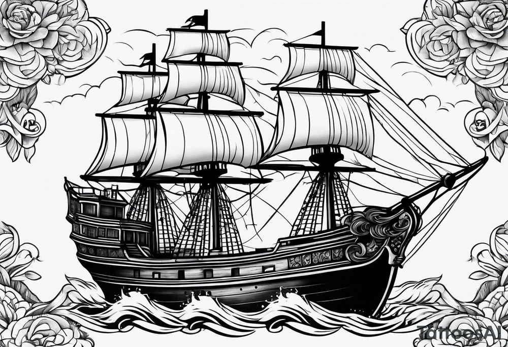 4 story wooden ship tattoo idea