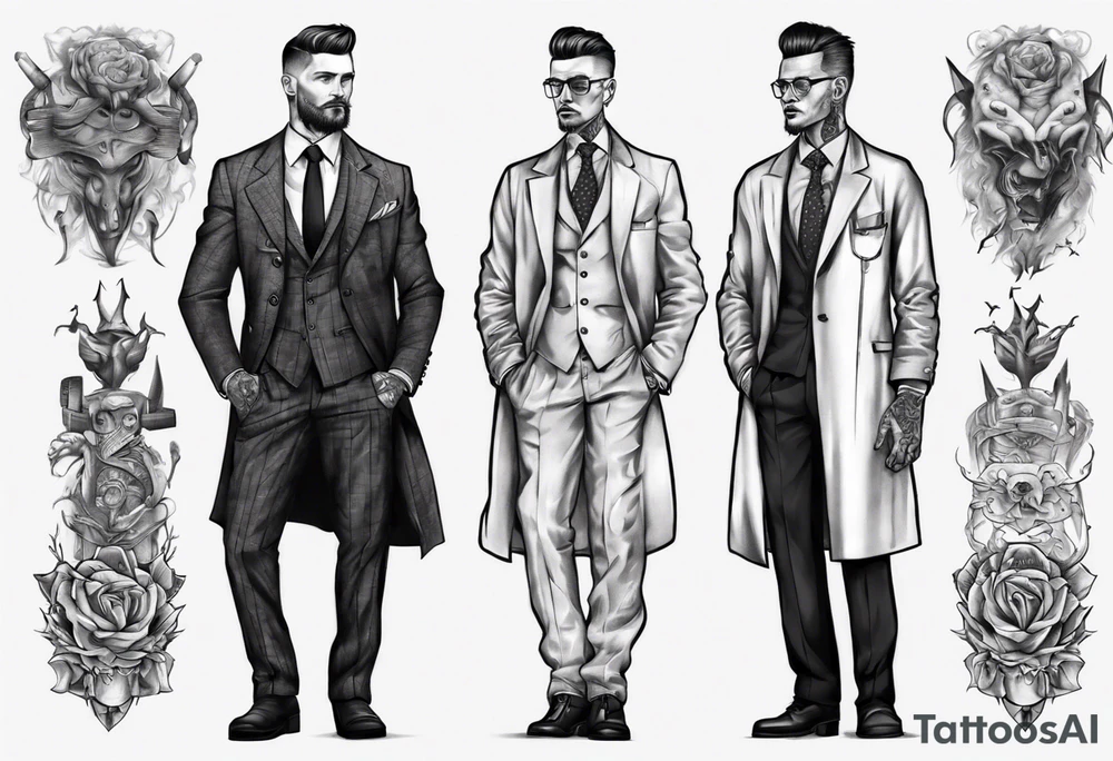 A man wearing a suit and an overcoat tattoo idea