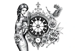 Roulette casino and princess and cross, baby angels, roses and clock and stars and fish, crown tattoo idea