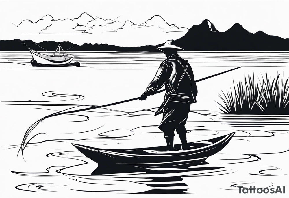 Native fisherman in water tattoo idea