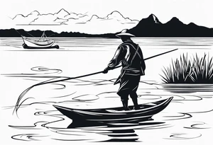 Native fisherman in water tattoo idea