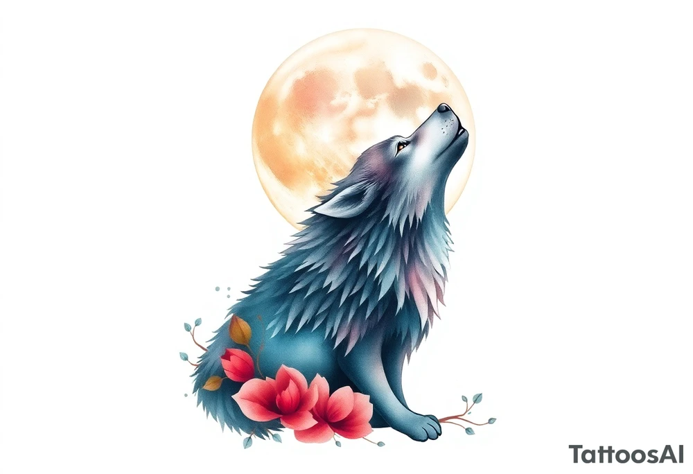 Wolf howling to the moon tattoo idea