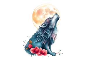 Wolf howling to the moon tattoo idea