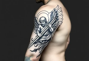 Powerful archangel with a sword, holy, archangel michael tattoo idea