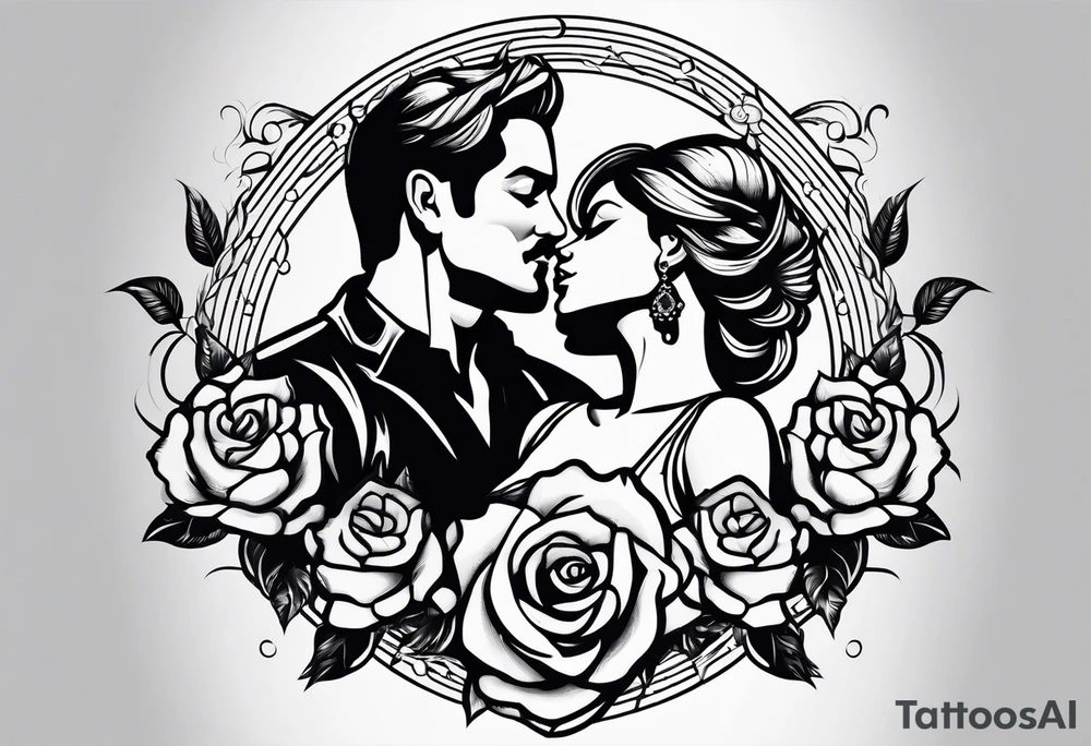 Dancing couple on a rose tattoo idea