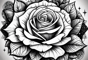 Tesseract with big roses and small stars tattoo idea