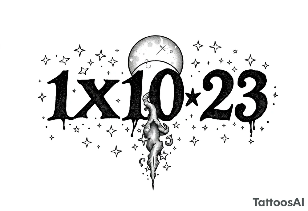 1x10^23 surrounded by cascade of stars and moon tattoo idea