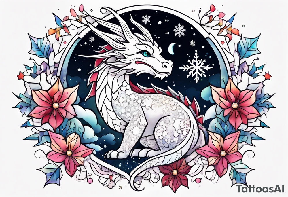 Constellation, kawaii dragon, snowflake tattoo idea