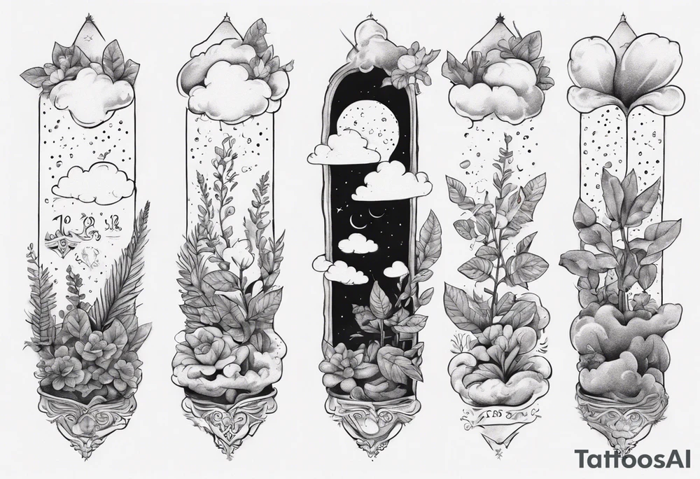 a forearm tattoo with a cloud with little plants and underneath it the date 12.08.05 tattoo idea