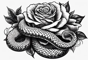 Serpent snake around the stem on a rose showing the stem and thorns tattoo idea