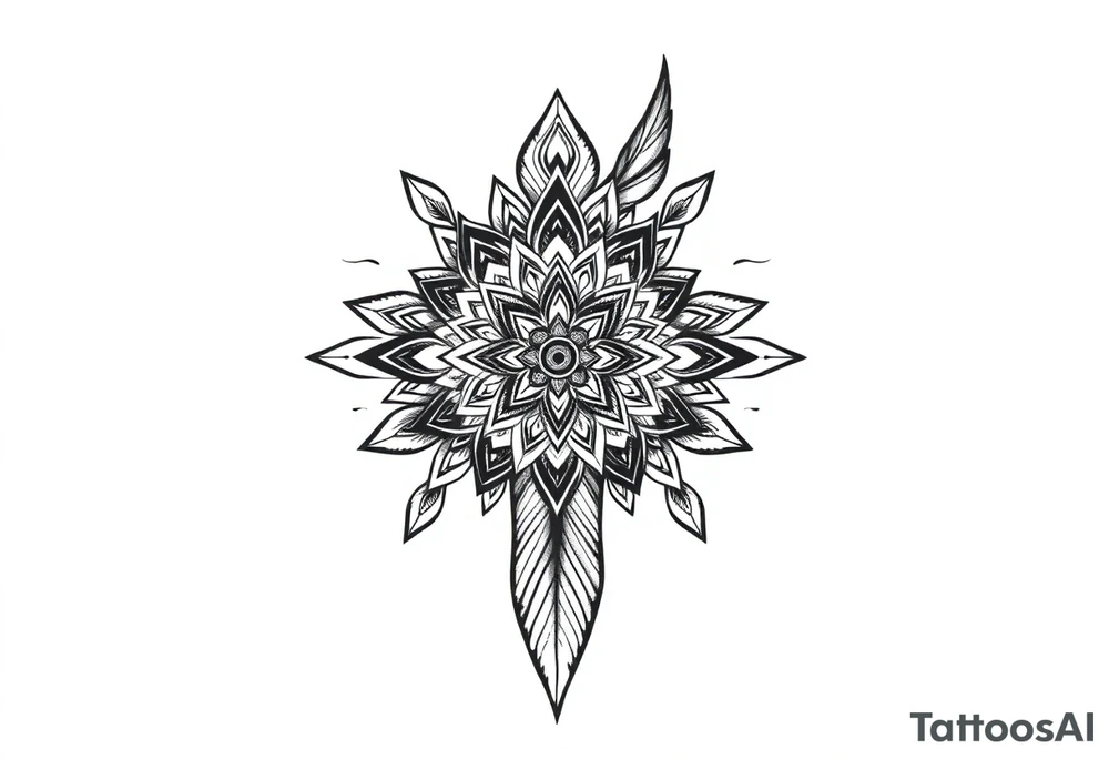 spiritual feather indian mandala shaman tattoo idea