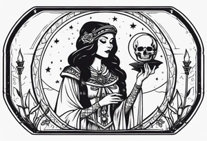 High priestess as a skeleton with moon tarot card tattoo idea