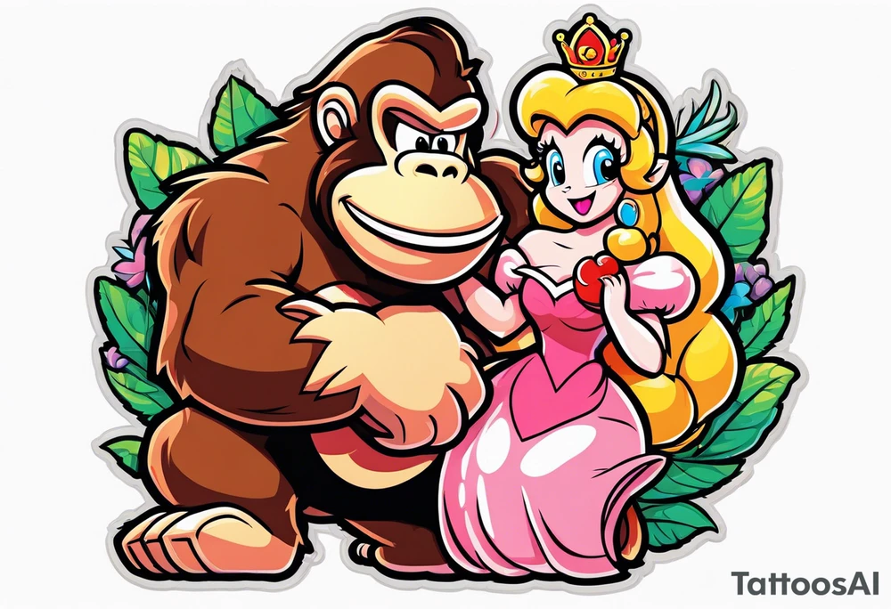 Donkey Kong holding sexy Princess Peach tattoo idea
