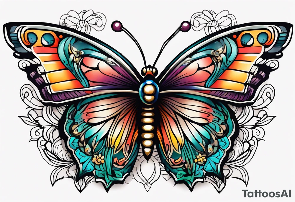 butterfly old school traditional vintage bold colorful tattoo idea