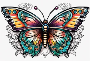 butterfly old school traditional vintage bold colorful tattoo idea