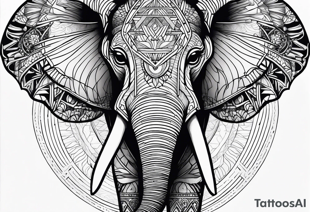 A women’s eye with line work surrounding it and incorporating an elephant tattoo idea