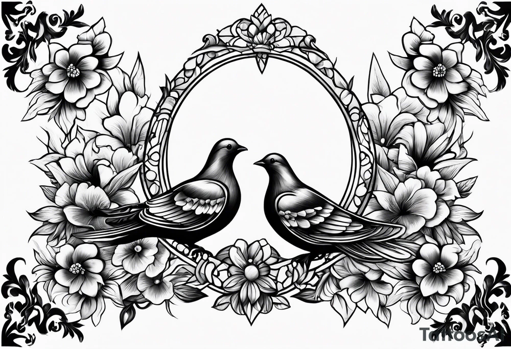 Doves flowers crown tattoo idea