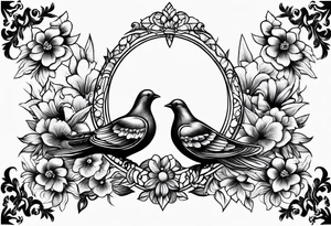 Doves flowers crown tattoo idea