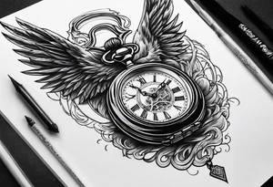 Angel of death, pocket watch, 1114, tornado, lightning tattoo idea