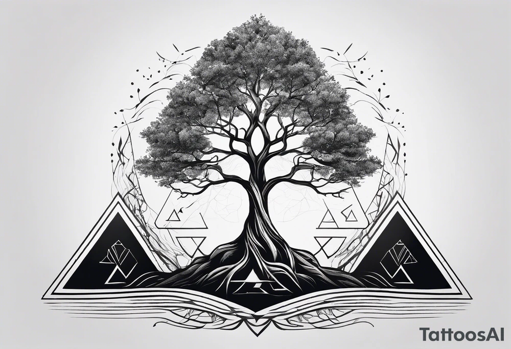 minimal Yggdrasil with roots 
3 line triangles behind tattoo idea