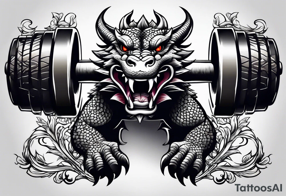 dumbbell with dragon tattoo idea