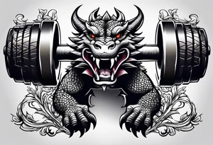 dumbbell with dragon tattoo idea