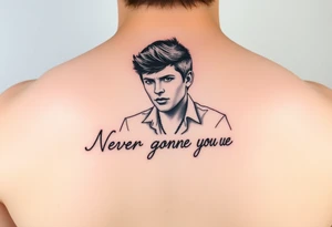 Rick Astley outline with text Never Gonna Give You Up tattoo idea