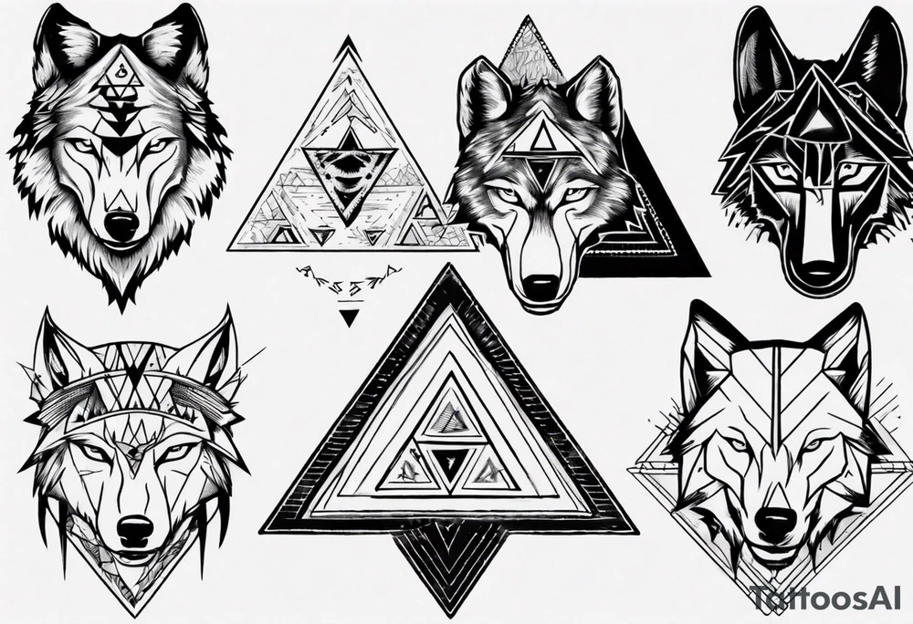 wolf head with triangle in the background tattoo idea