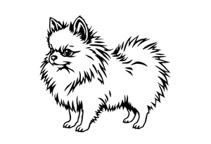 A silhouette stencil style drawing of a cute female Pomeranian tattoo idea