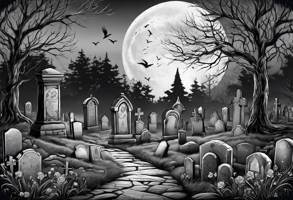 graveyard with moon tattoo idea