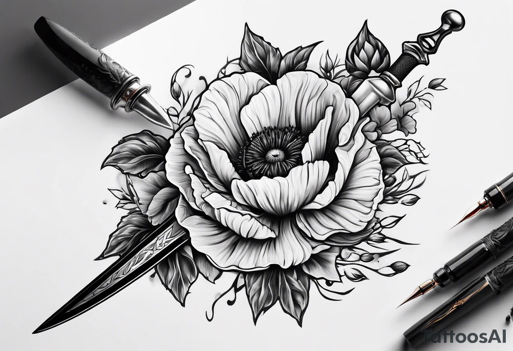 Dagger with poppies tattoo idea