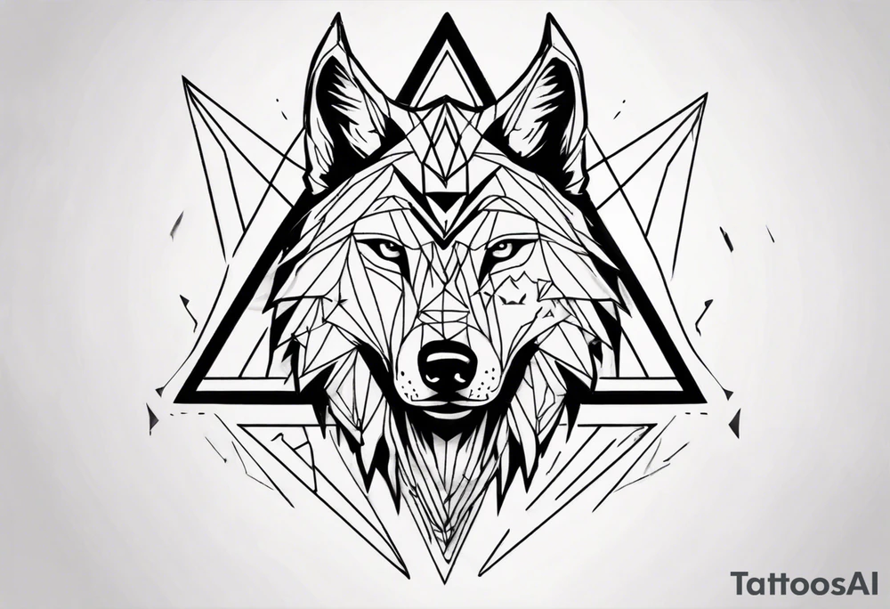 wolf head with triangle in the background tattoo idea