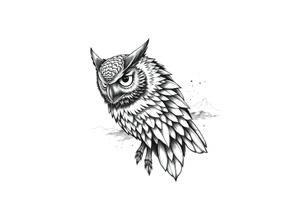 an owl,a compass,landscape. tattoo idea