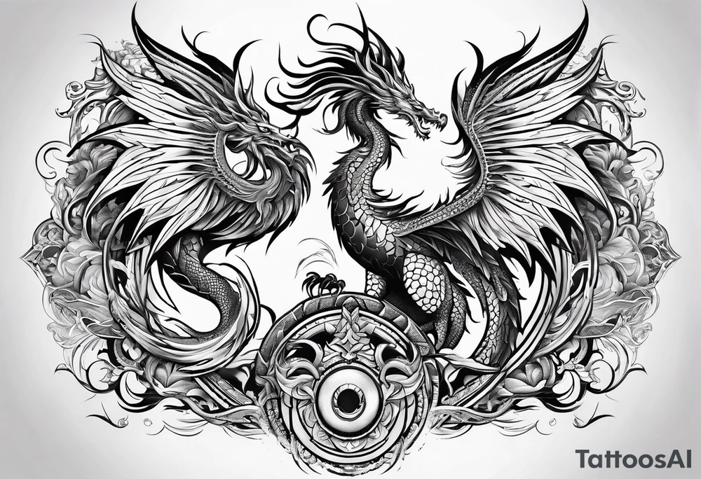 majestic  dragon and phoenix  in harmony and balance tattoo tattoo idea