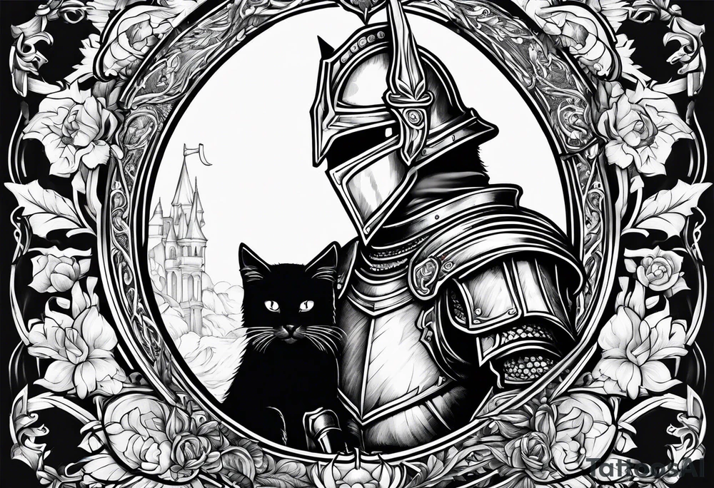 knight feeding cat tattoo idea