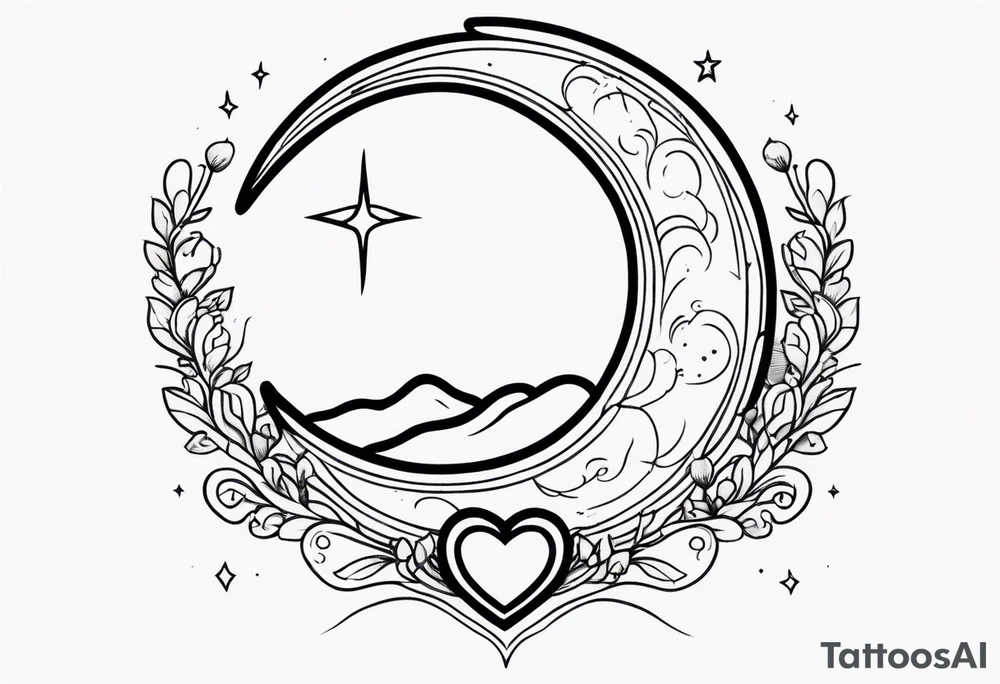 Crescent moon with a love heart inside it tattoo idea