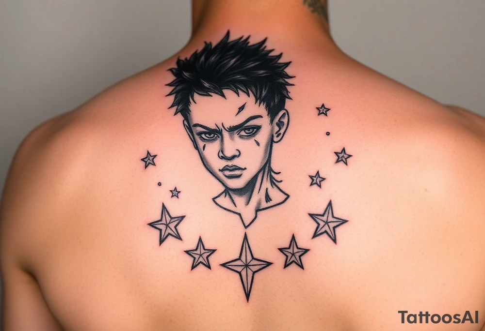 powerful black boy with stars around tattoo idea