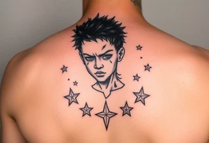 powerful black boy with stars around tattoo idea