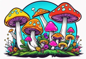 Fairies on mushrooms neon colors tattoo idea