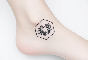 Hexagon with astrological sign for Leo,  larkspur and water lilies in the center tattoo idea