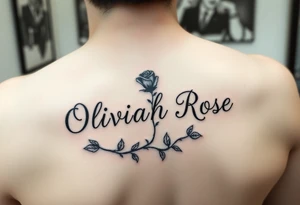 The name Oliviah Rose written as the rose stem 
Girl tattoo tattoo idea