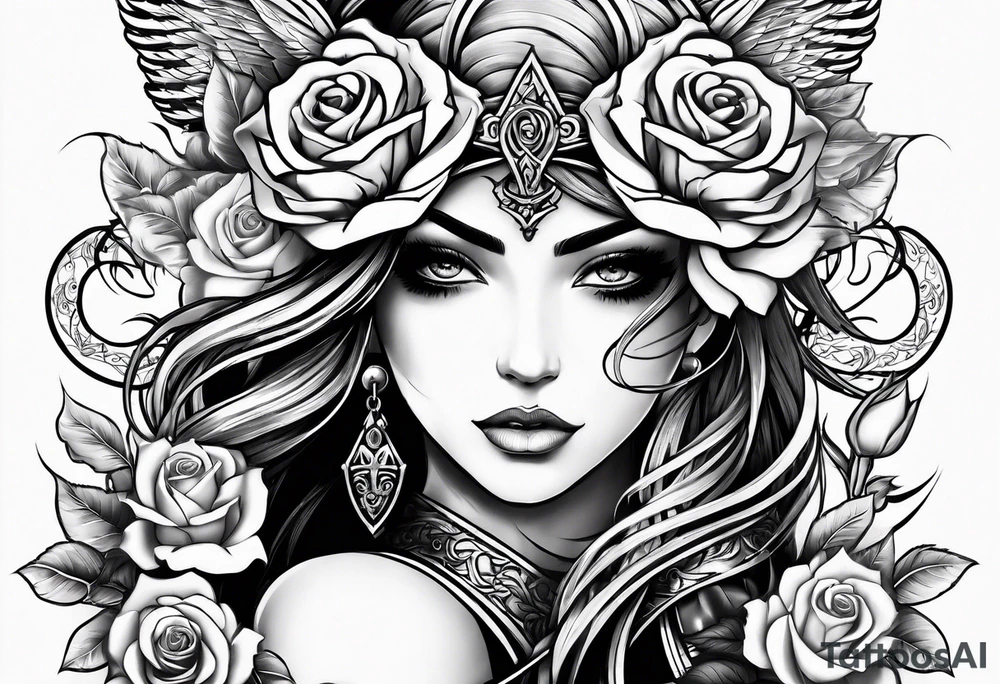 symbol for warrior  , with roses tattoo idea