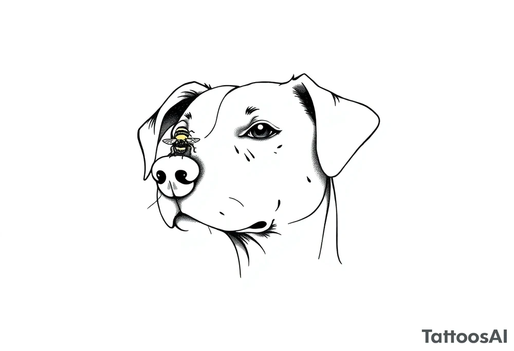dog with a bee sitting on his nose. fine line very simple tattoo idea dog with a bee sitting on his nose. fine line very simple tattoo idea