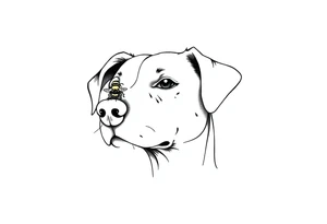 dog with a bee sitting on his nose. fine line very simple tattoo idea