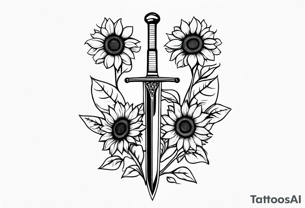 sword with sunflowers on it tattoo idea
