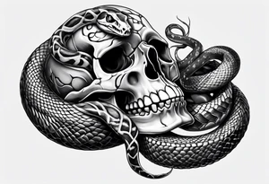 Snake intertwined into a realistic skull tattoo idea