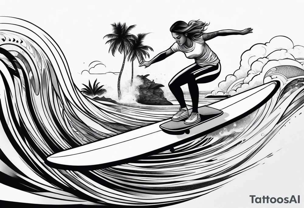 A girl that surfs on a longboard tattoo idea
