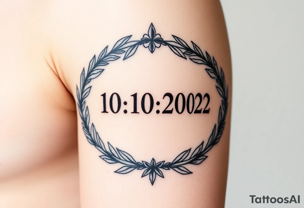 (roman numerals 10.10.2002) inside of laurel crown in an ancient roman styles tattoo idea